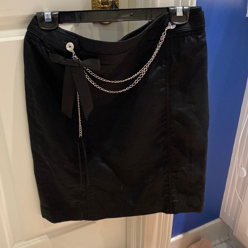 Black White House Black Market A-line Skirt with Chain Embellishments - 2